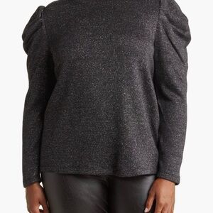 Black Glitter Puff Sleeve Top